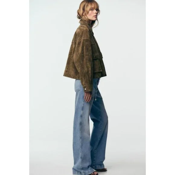 ZARA 100% LEATHER BOMBER JACKET - Picture 6 of 14